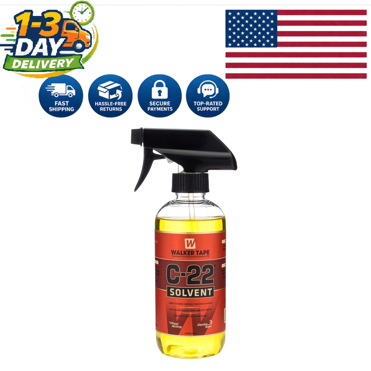 C-22 Quick Clean Adhesive Solvent Spray – 12 Oz, Ideal for Lace Wigs & Tape-ins