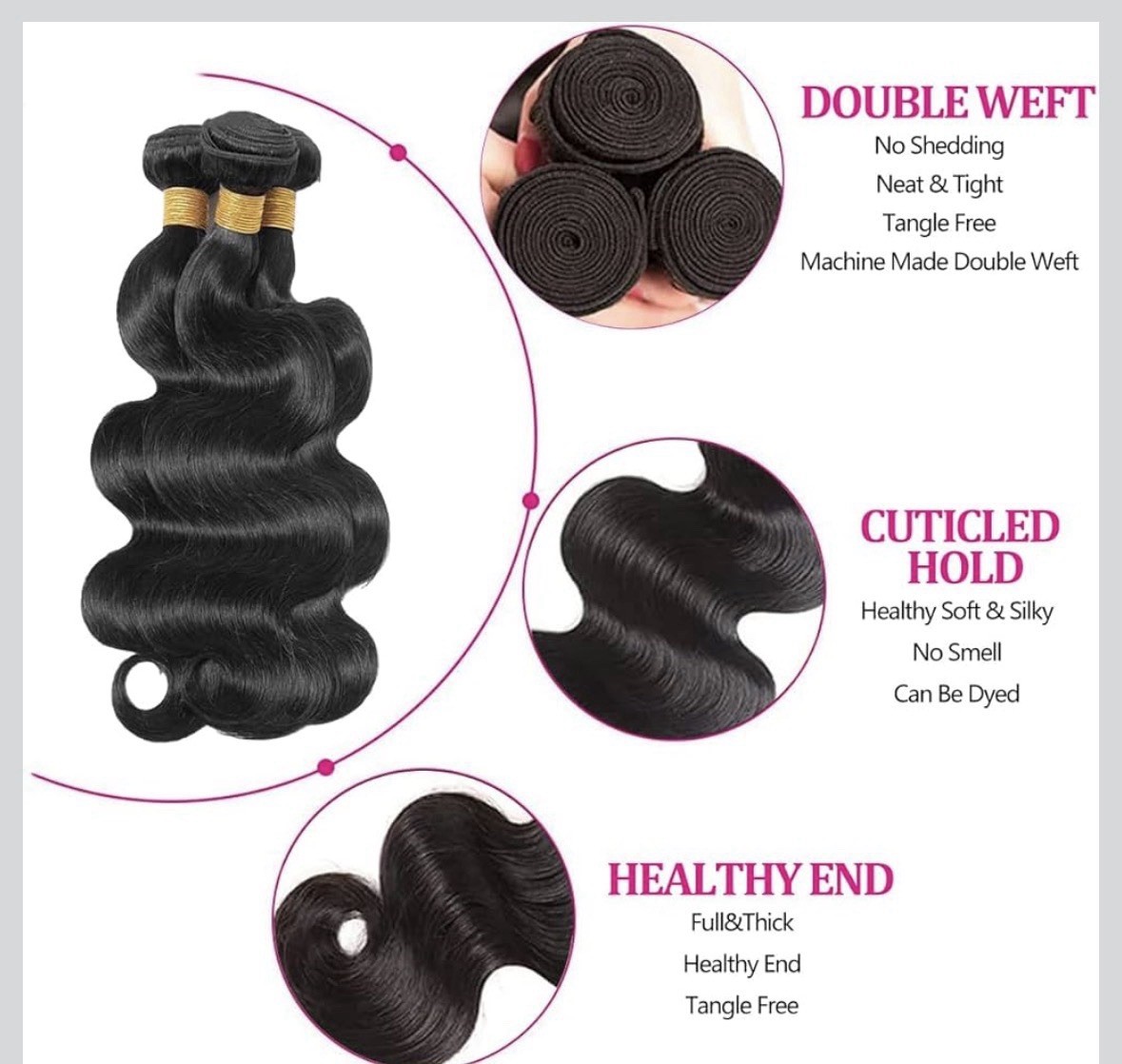 BaodanHair Human Hair Body Wave Double Weft Unprocessed 16in 3 Bundles