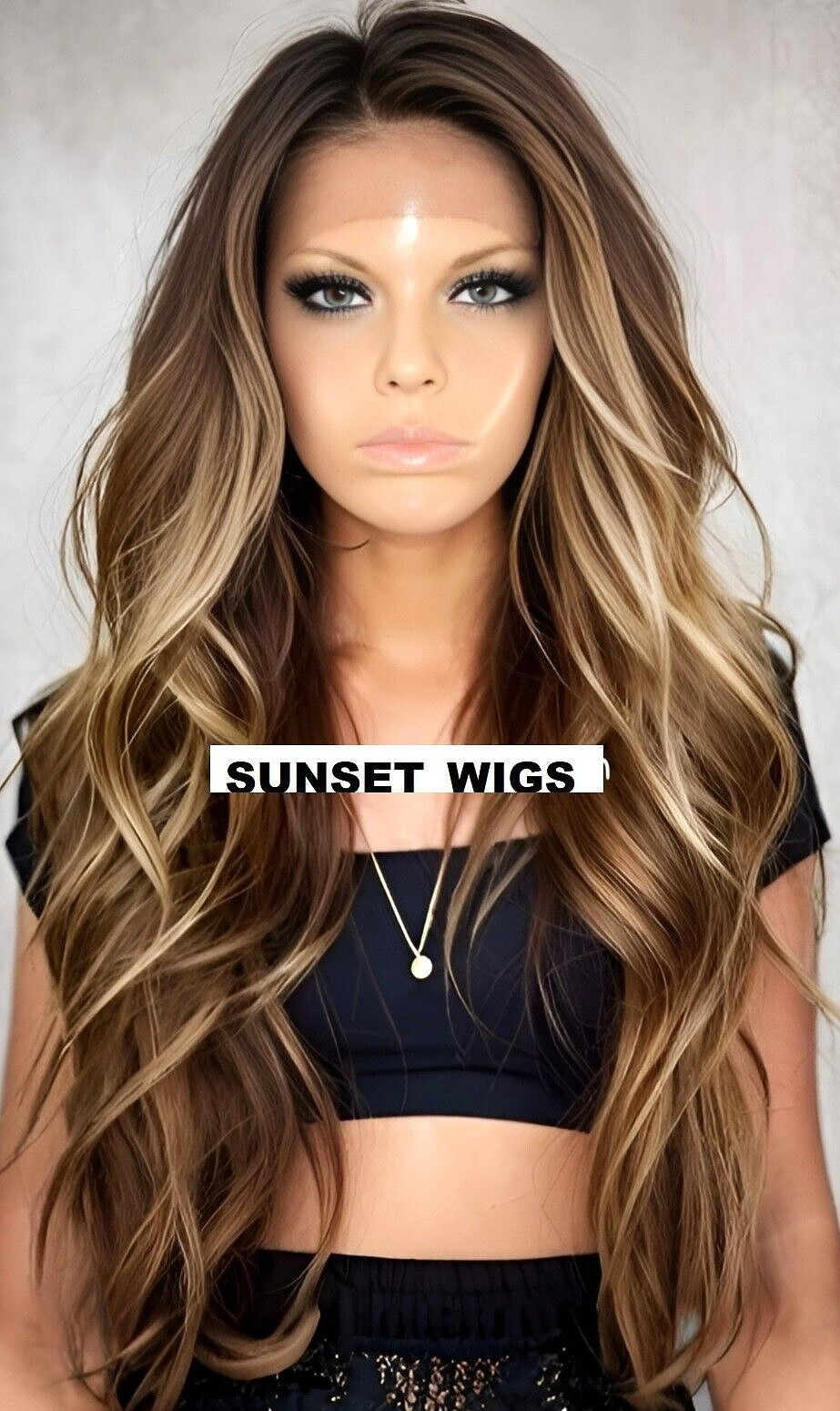34″ FREE PART LACE FRONT WIG LONG WAVY LAYERED OMBRE CARAMEL BLONDE #TT8.CR.BL