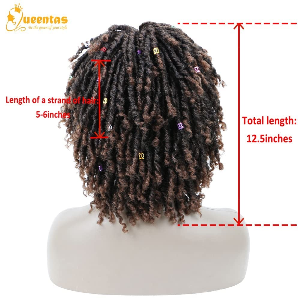 Queentas 12 Inch Short Curly Big Afro Braided Dreadlock Wigs For Black Women