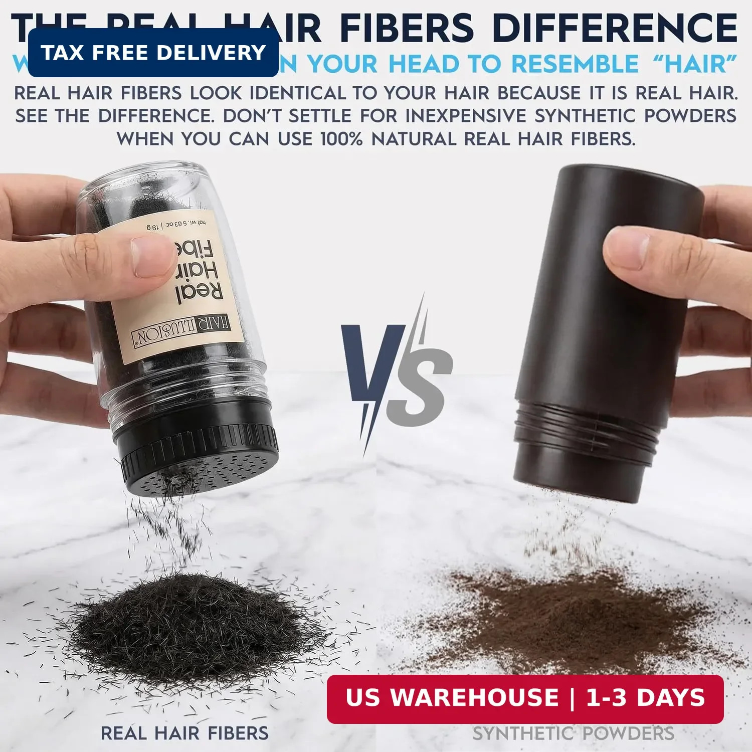 Hair Illusion Black Real Hair Fibers for Thinning Hair – 100% Natural Texture, N