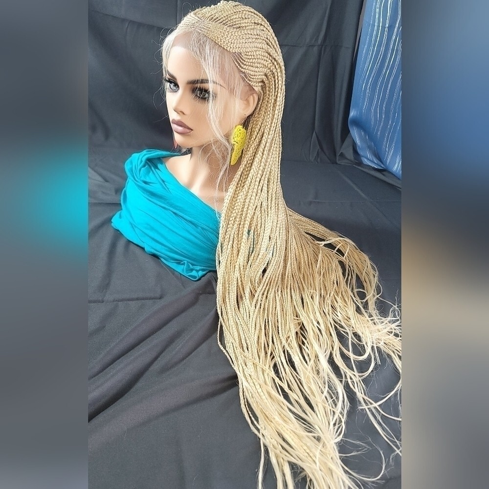 Braided Wig Full Lace 32″ Blonde Ombre Micro Braids Glueless Handmade NWT Long