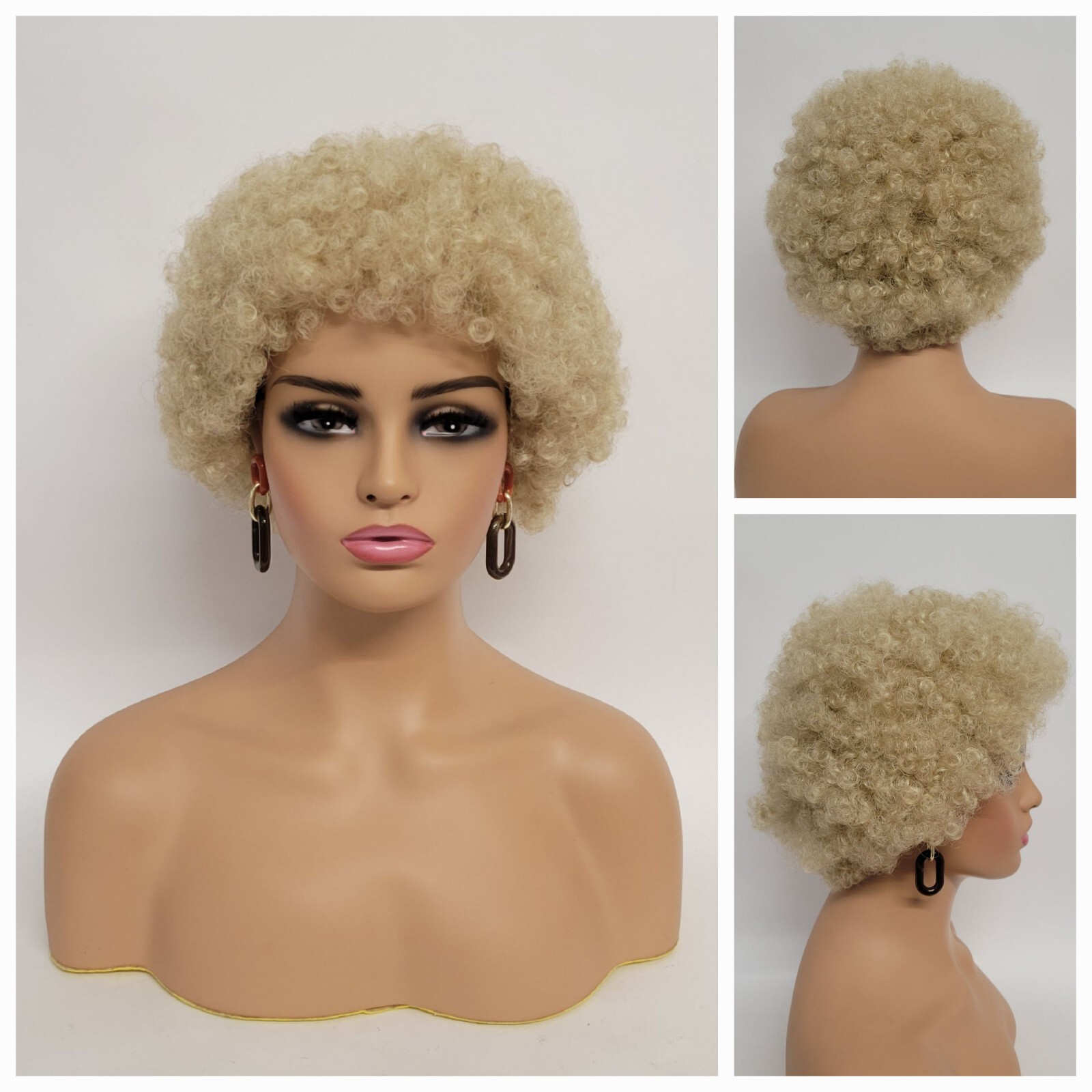 Blonde Short Afro Wigs for Black Women Curly Kinky Retro MADE INJAPAN #eleara
