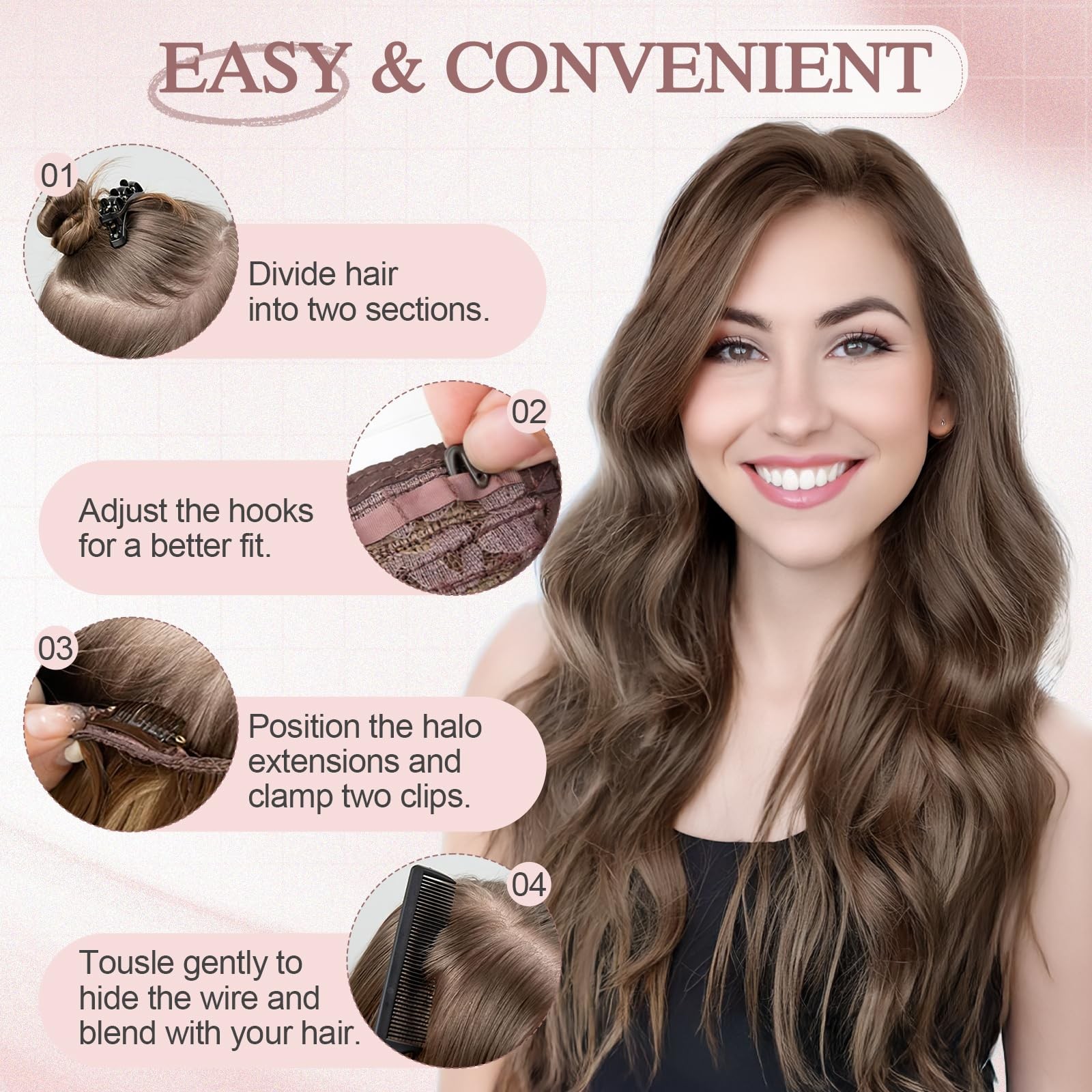 Sego Pro Halo Hair Extensions Real Human Hair Wavy Invisible Wire Hairpiece