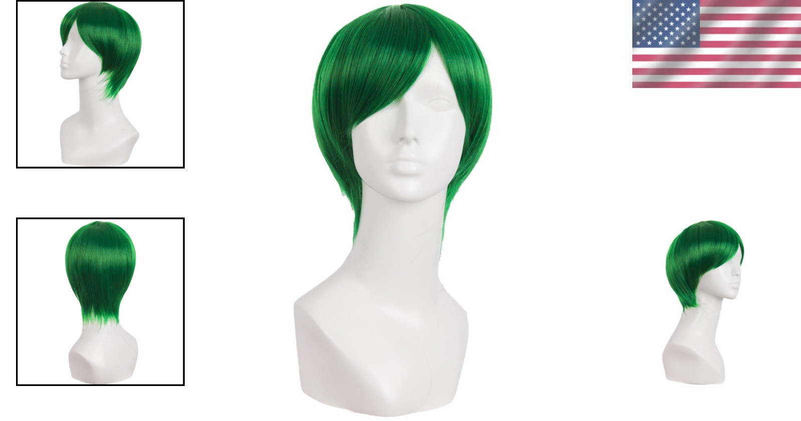 Stylish 10 Inch High Temperature Fiber Wig for Men – Grass Green Elegance