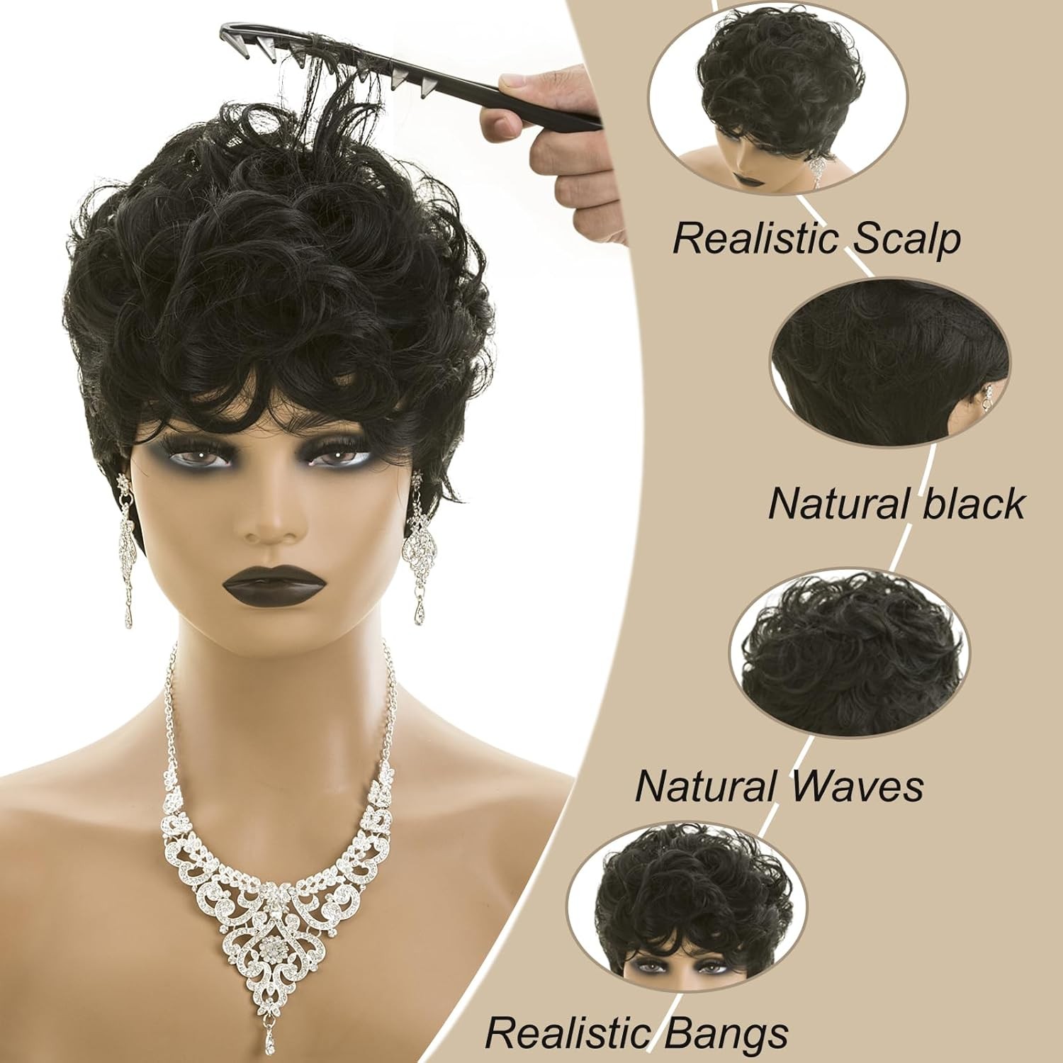 Natural Black Pixie Cut Wig for Black Women – Short Hair Wig with Bangs