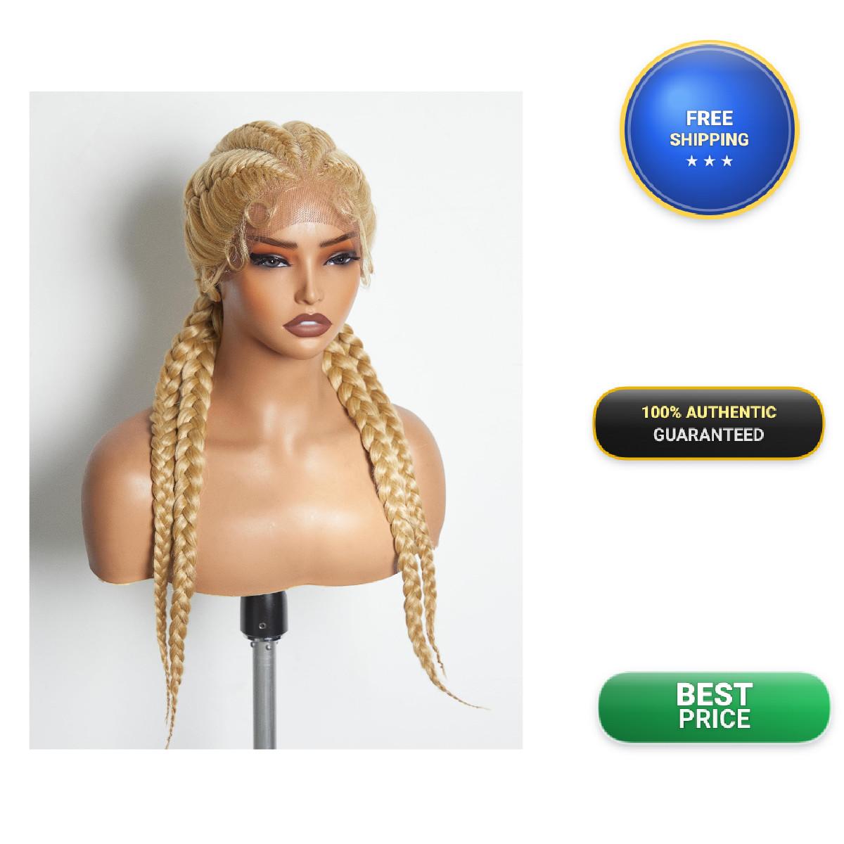 Gorgius Gold Blonde Braided Lace Front Wigs Pre Plucked Knotless Synthetic