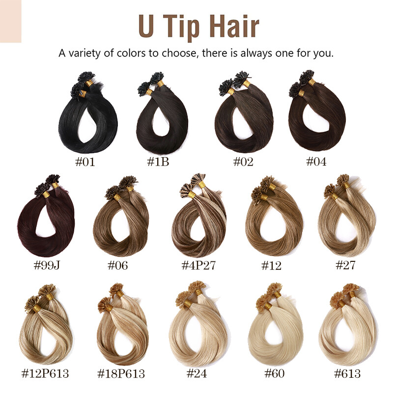 Glue Nail U Tip Real Remy Human Hair Extensions Keratin Fusion Full Head 150G