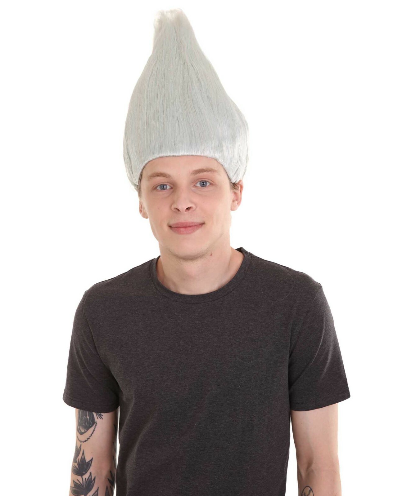 Men White Straight Standing Up Trolls Wig Cosplay Halloween Party Costume HM-126