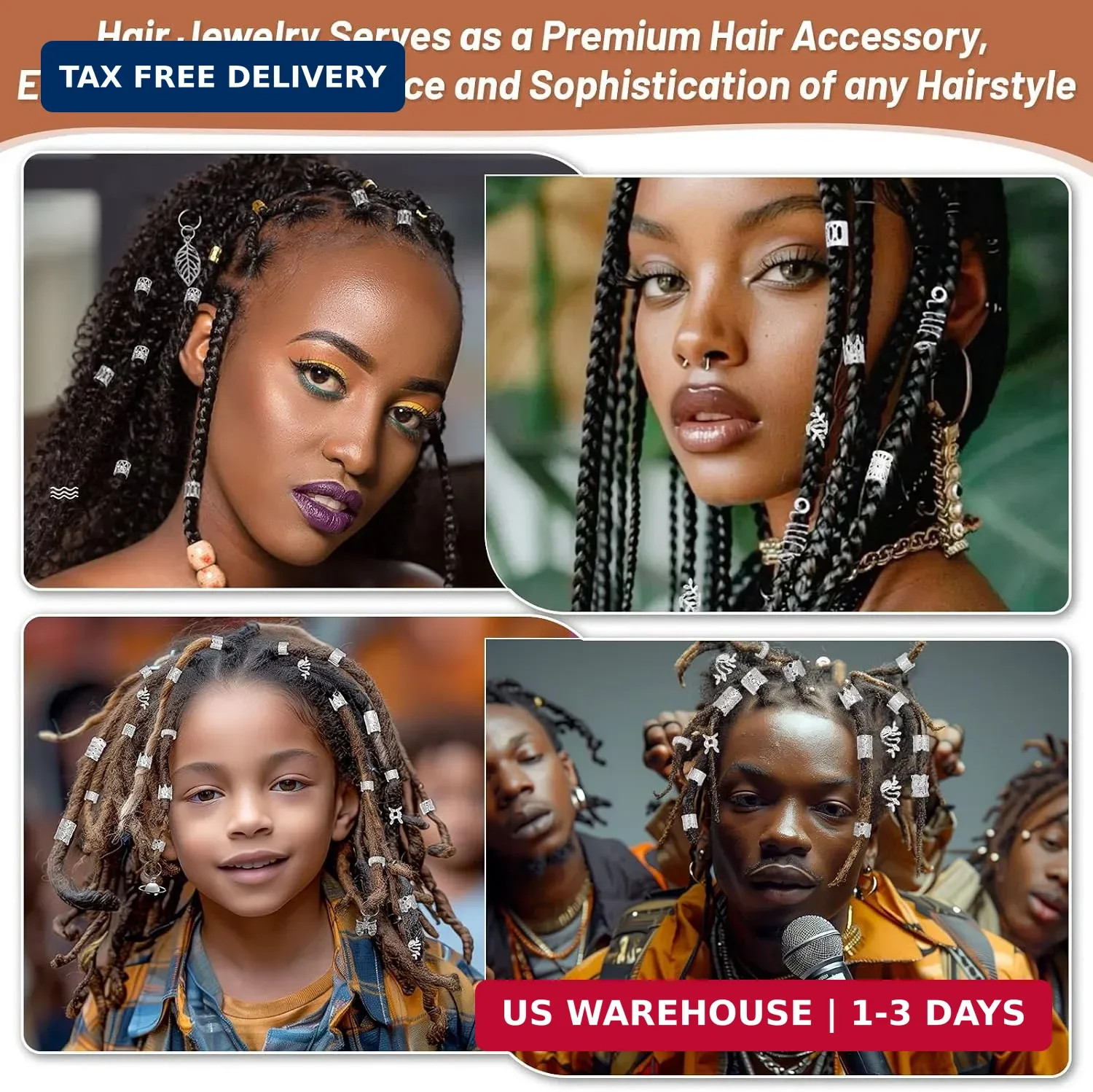 323 Pcs Silver Hair Jewelry for Braids, Dreadlocks, Twists and Locs, Adjustable