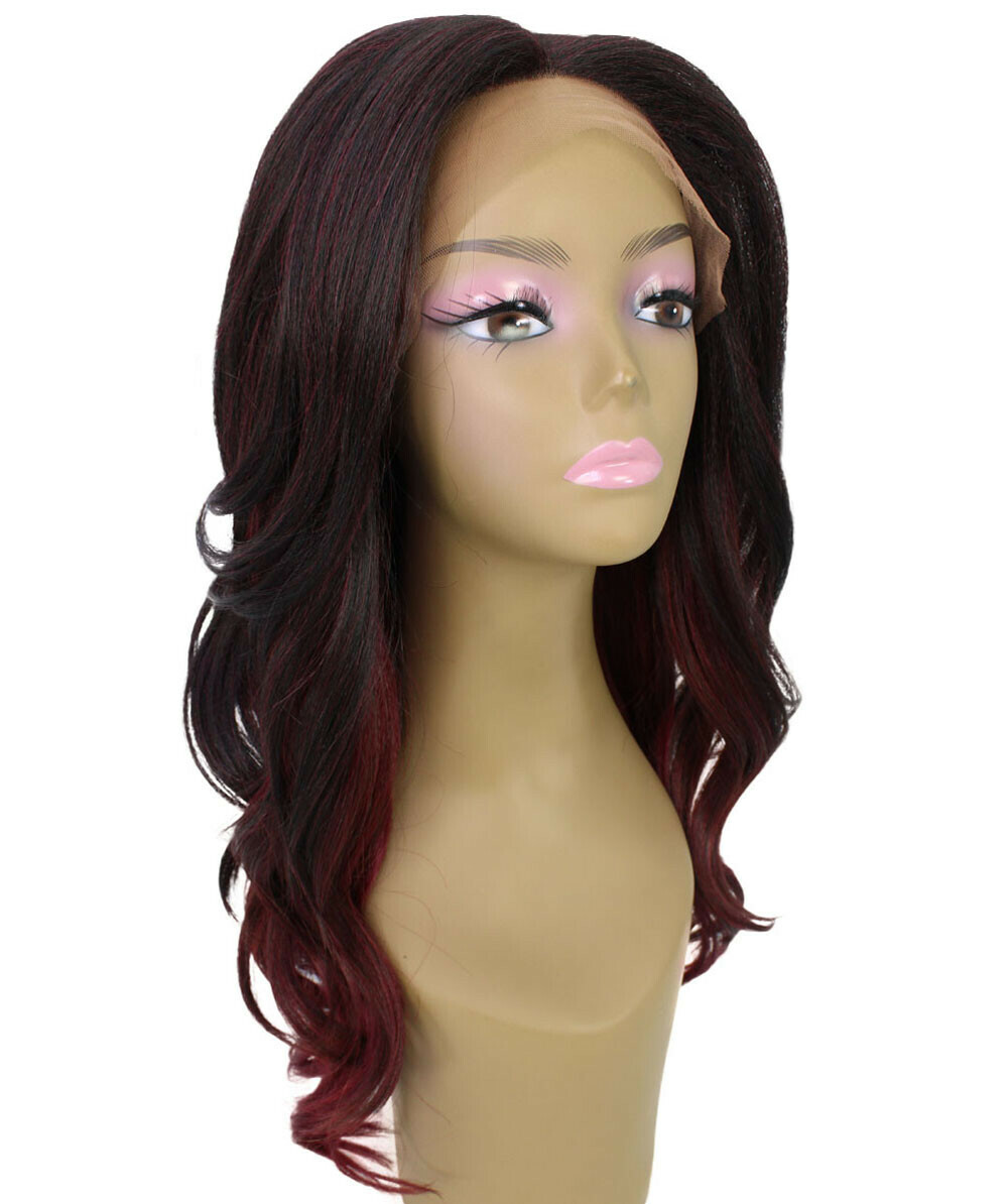 Wavy 21 in 4X4 Hand Tied Lace Front Wig, Deep Red over Medium Red