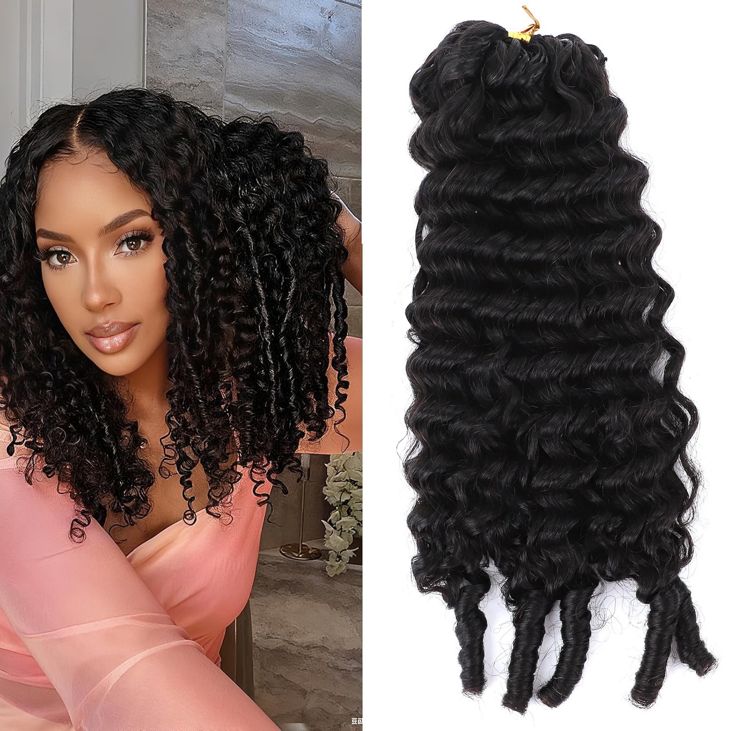 Human Hair Burmese Curly with Spiral Crochet Hair Extensions 50 Strands 1B Black
