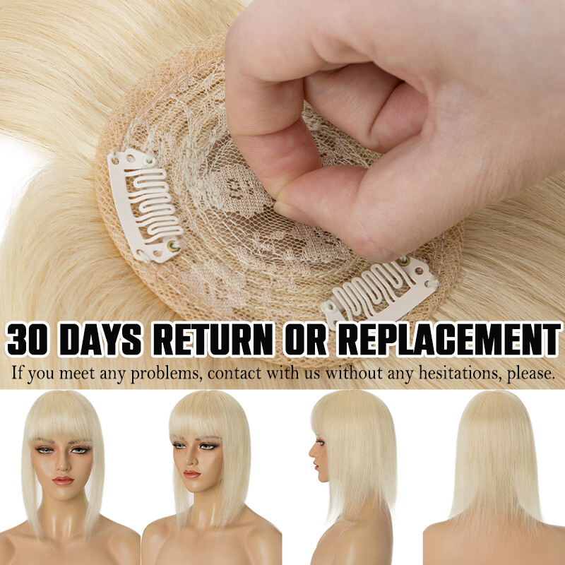 Clip In 100% Remy Human Hair Piece Topper Toupee Hairpiece Bangs Middle Parting