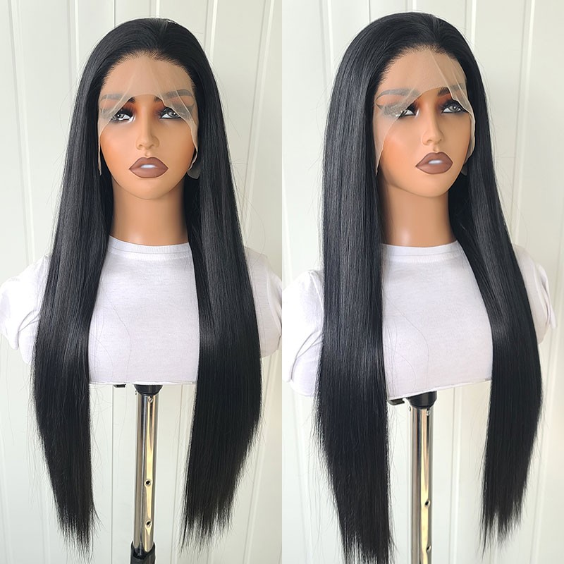 Heat Resistant Synthetic Hair Frontal Lace Wig Layered Black Long Straight