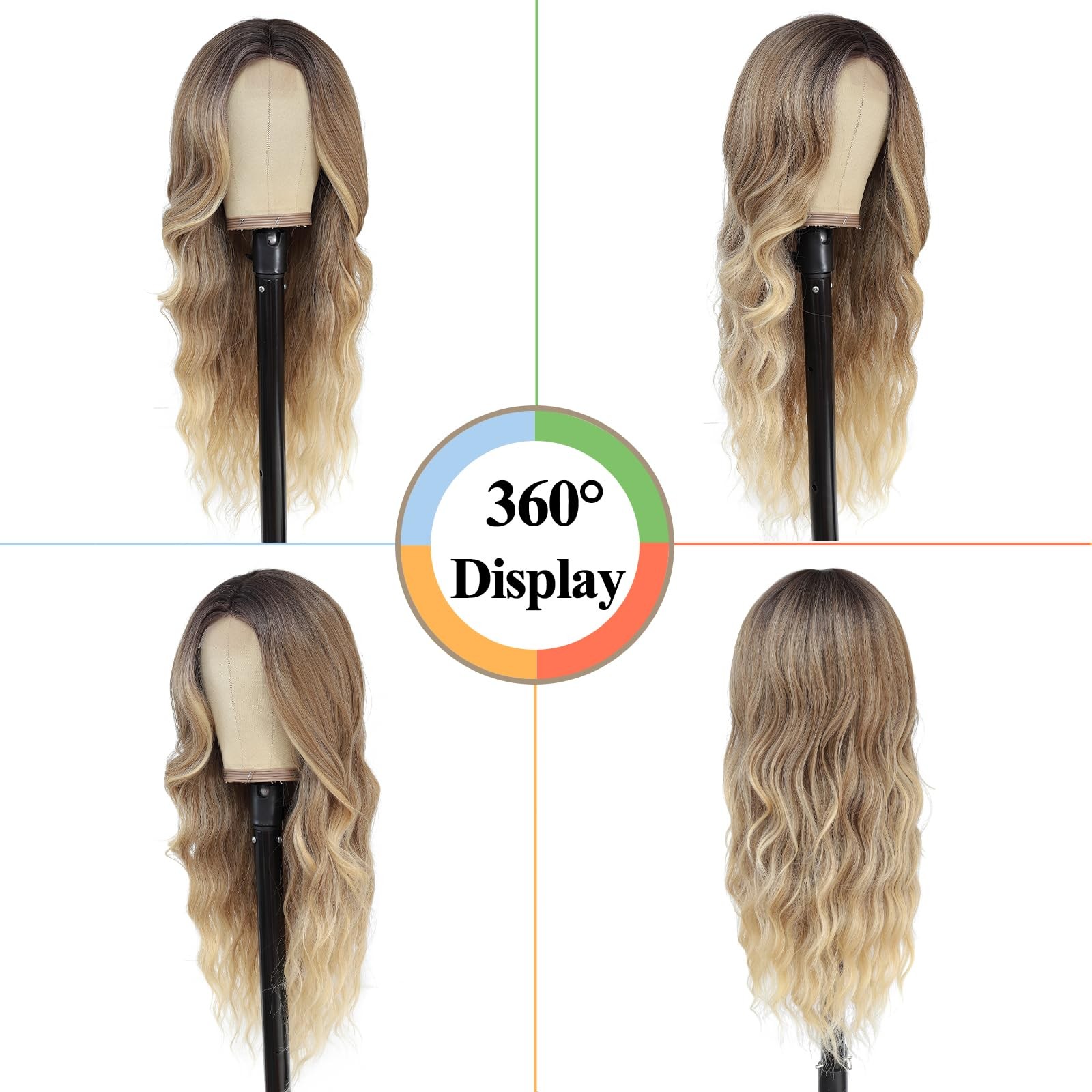 Ombre Blonde Wig 28 Inch Middle Part Wigs for Women Synthetic Hair Long Wavy …