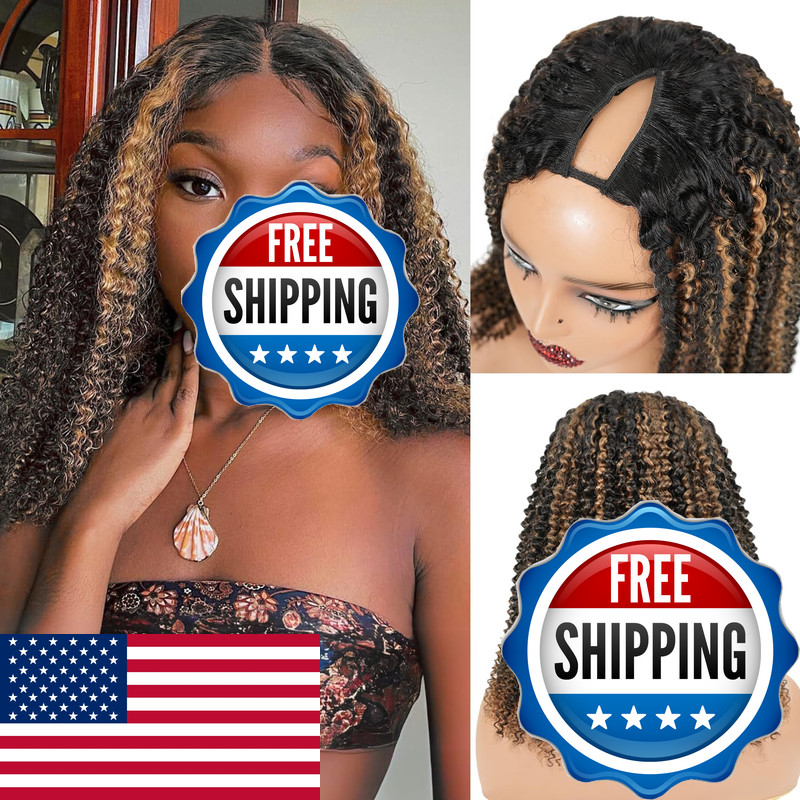 Homgoss Highlight Kinky Curly V Part Wigs For Women 200 Density Fb30 Color
