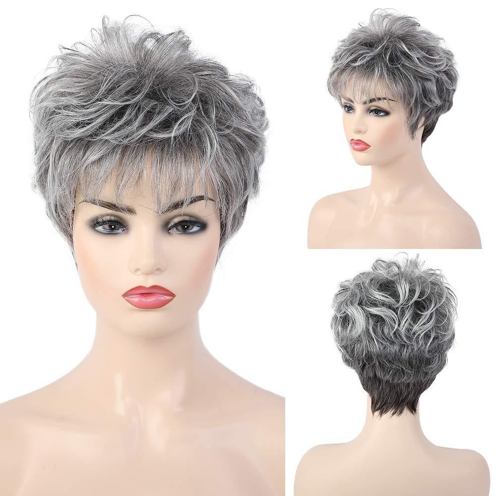 6 Inch Gray Pixie Cut Wig Human Hair Short Mechanized Full Wig
