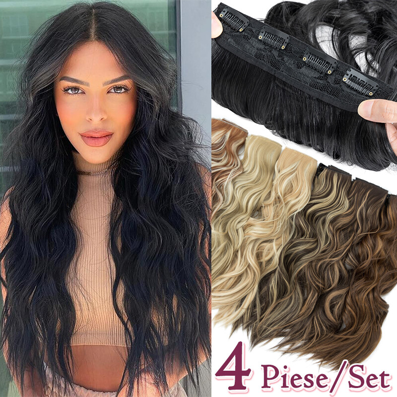 US Long Real Thick CLIP IN HAIR EXTENTIONS FULL HEAD 4 Pieces As Human Hair Wavy