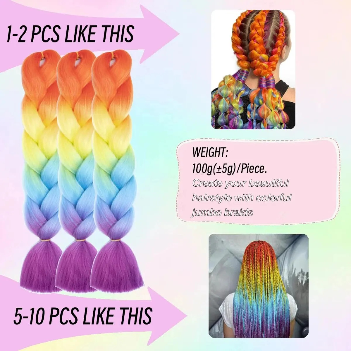 Colorful Synthetic Ombre Jumbo Braiding Hair Hair Extensions for Women Cosplay