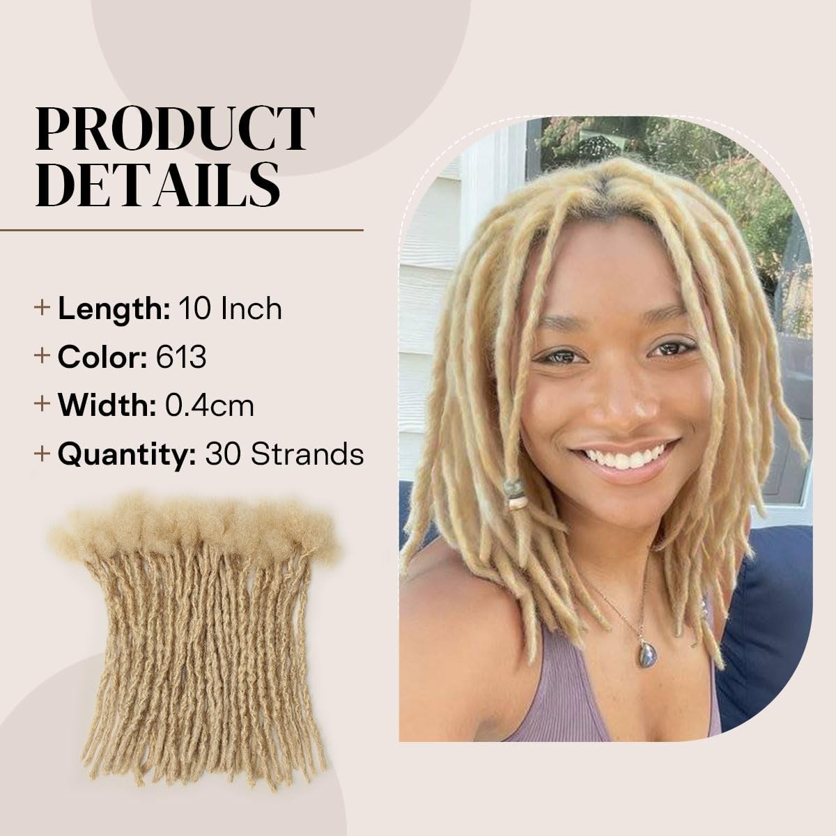 Siphis 10 Inch 30 Stands 0.4Cm Interlocking Loc Extensions Human Hair Dreadlock