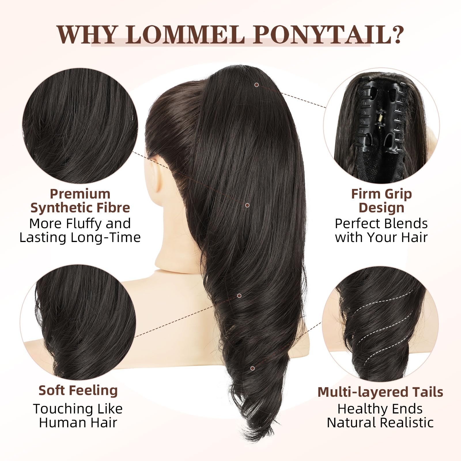 Claw Clip Ponytail Extension 18 Inch Brown Black Wavy Curly – Easy to Wear