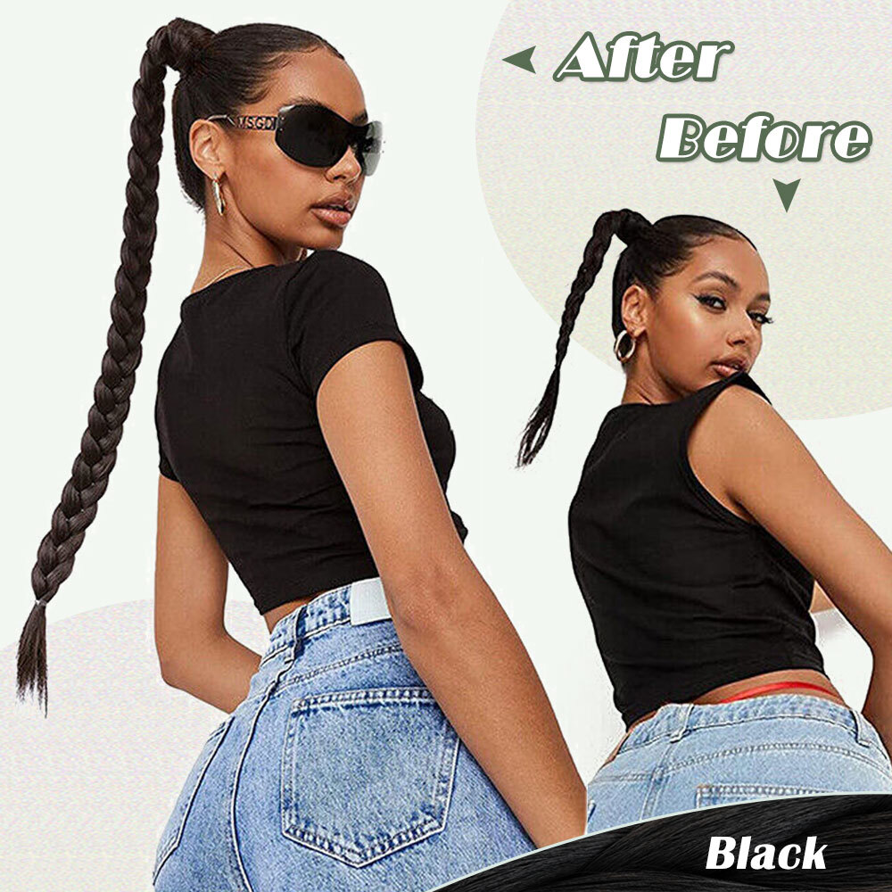 34″ Long Braided Ponytail Extensions Real As Human Hair Straight Hair Pony tail