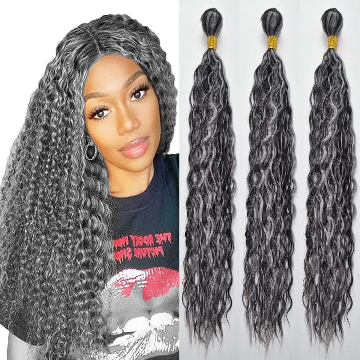 Luxvogue 24 26 28 Inch Inch Human Hair Bundles P1B/Grey Jerry Curly Wave Human