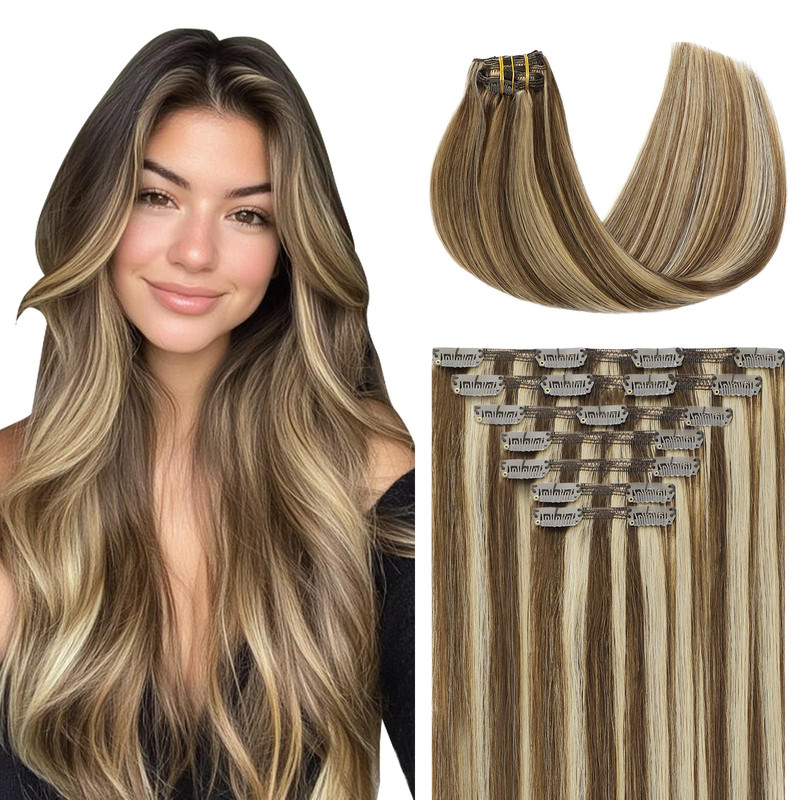 Youngsmile Real Human Hair Clip In Extensions 18 Inch 160 Gram 7Pcs Color 4
