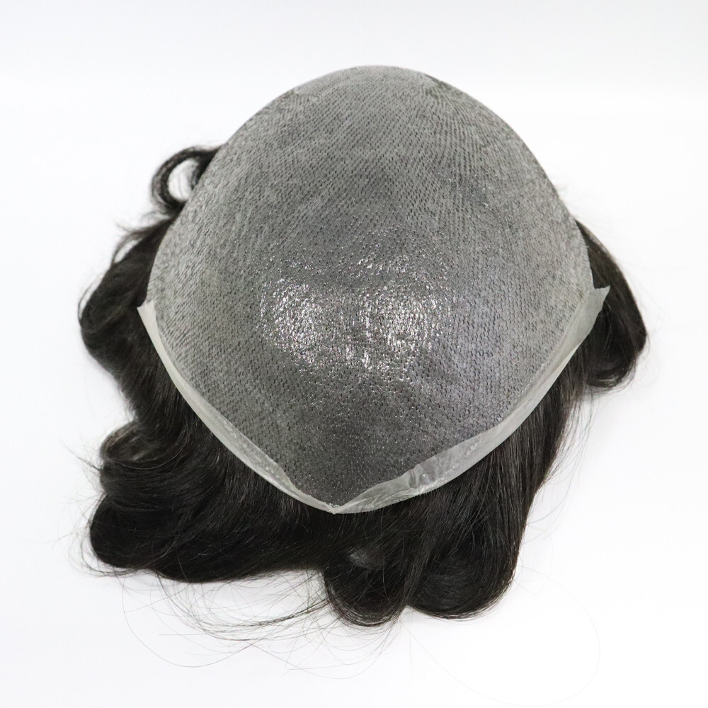 Natural Hair Replacement System 0.06mm Thin Skin V Toupee Gent Top Hair Piece#1B