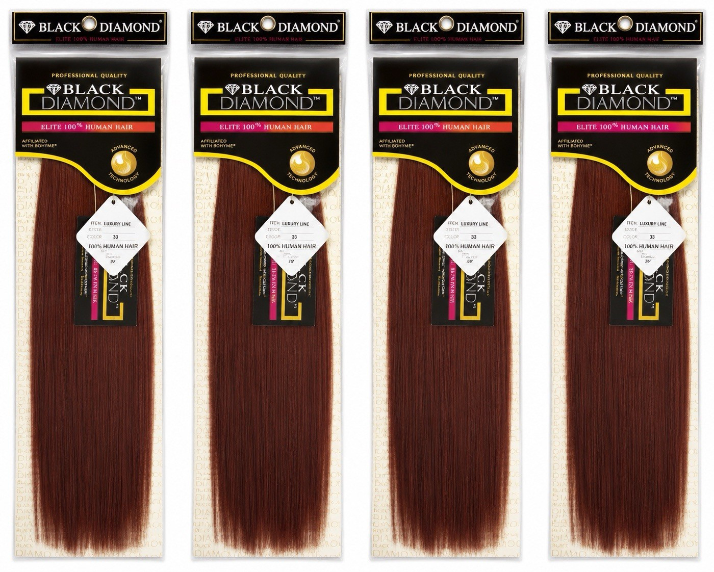 4 Packs Black Diamond Elite 100% Human Bulk Braiding Hair Straight 20” – #33