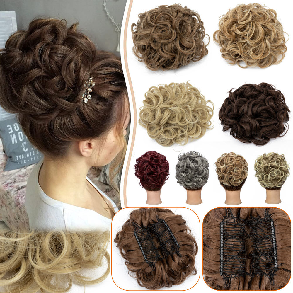 THICK As Human Curly Chignon Mess Bun Clip in Hair Extension Scrunchie Updo Comb