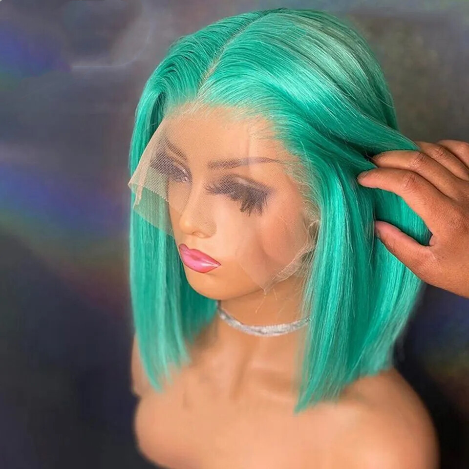 13×4 Short Bob Lace Front Human Hair Wigs Straight Bob Wigs Pre Plcuked Colorful
