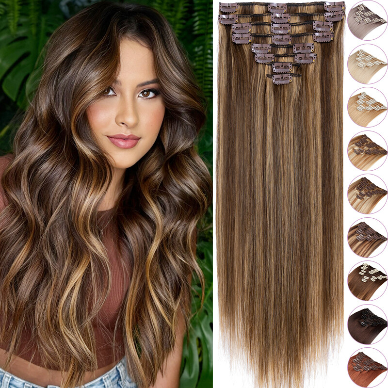 8PCS 18CLIP Clip In Real Human Remy Hair Extension Full Head Remi Highlight Hair