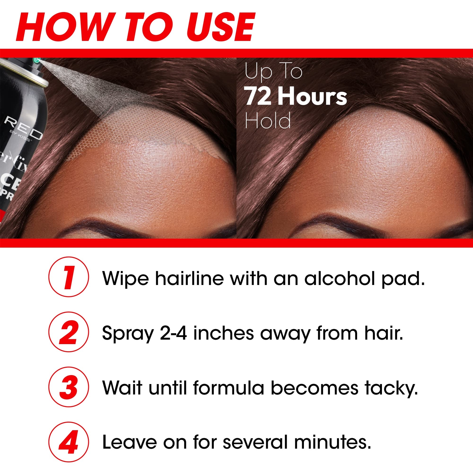 Red by Kiss Lace Bond Hold Spray 6 oz – Strong Hold for Wigs Fast Drying