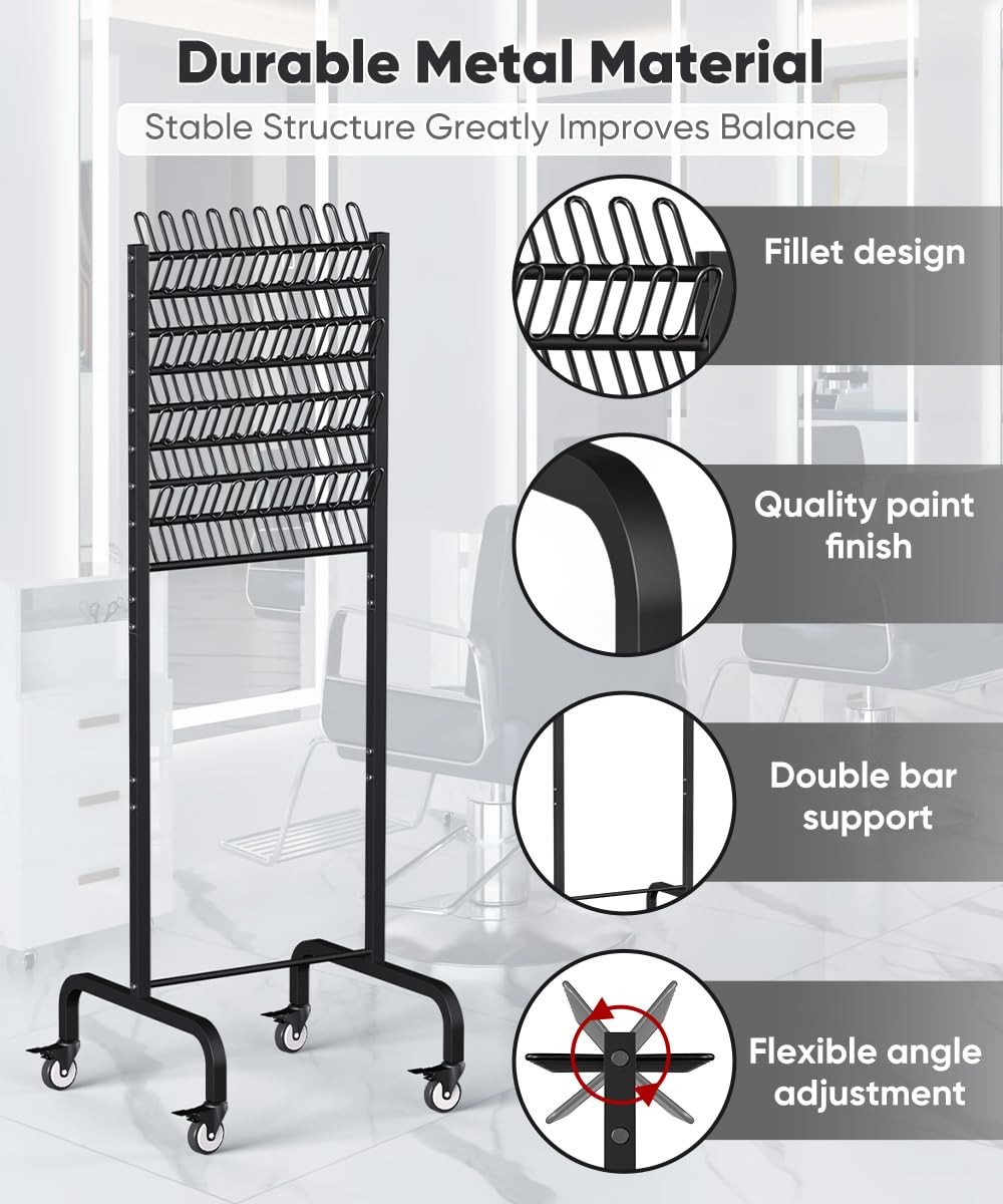 90 Pegs Braiding Hair Rack, Adjustable Metal Hair Separator Stand with Wheels…