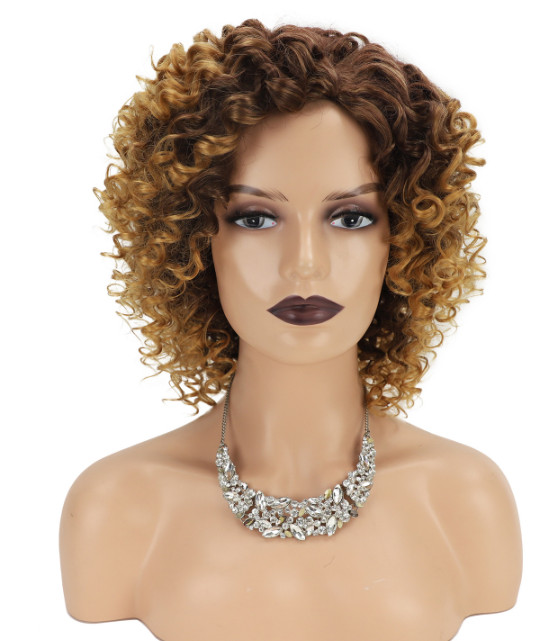 Short Afro Kinky Curly Rooted Brown Mix Synthetic Hair Wigs Women Soft Natural