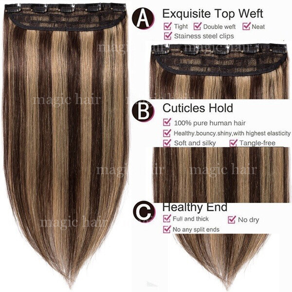 THICK One Piece Clip in Remy Human Hair Extensions 3/4Full Head Any Colors Ombre