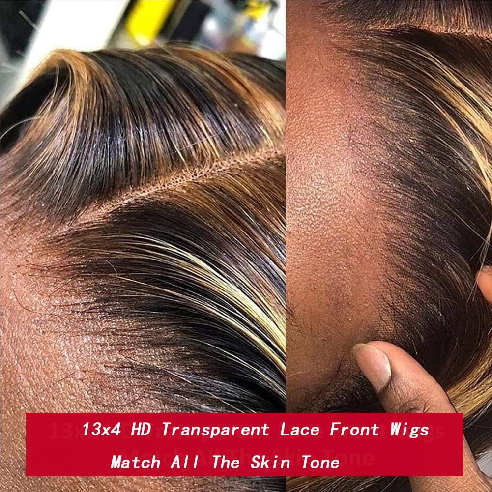 Highlight Ombre 13X4 HD Lace Front Wig Human Hair Pre Plucked Transparent 4/27 H