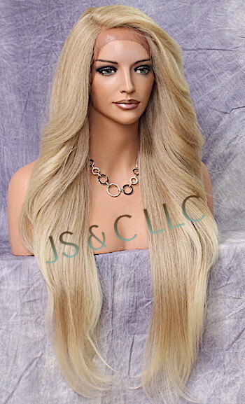 Extra LongHuman Hair blend Heat OK Lace Front Wig Blonde mix WBPC 27/613