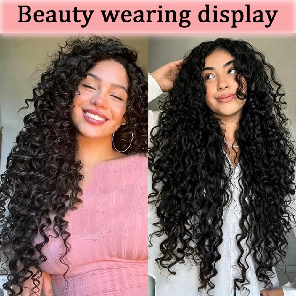 Black Synthetic Hair Extensions Natural Long Curly Thick Hair Easy to Wear