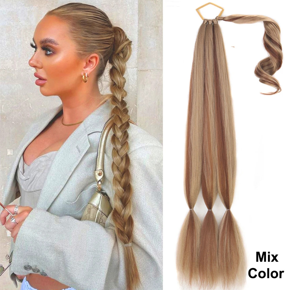 Black Brown Blonde Braided Ponytail Extensions Synthetic Fake Hair For Women