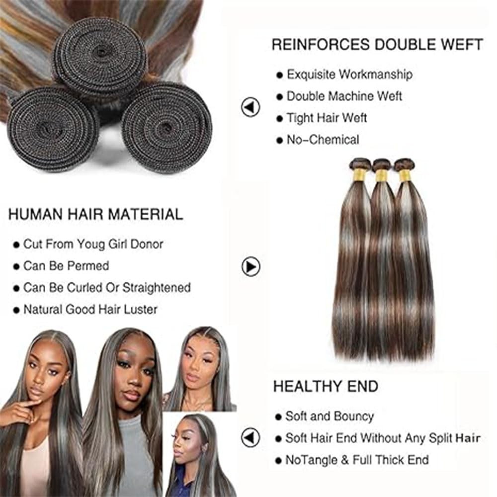 Labamiya P4/Grey Human Hair Bundles 20 22 24 Inch Straight Wave Human Hair