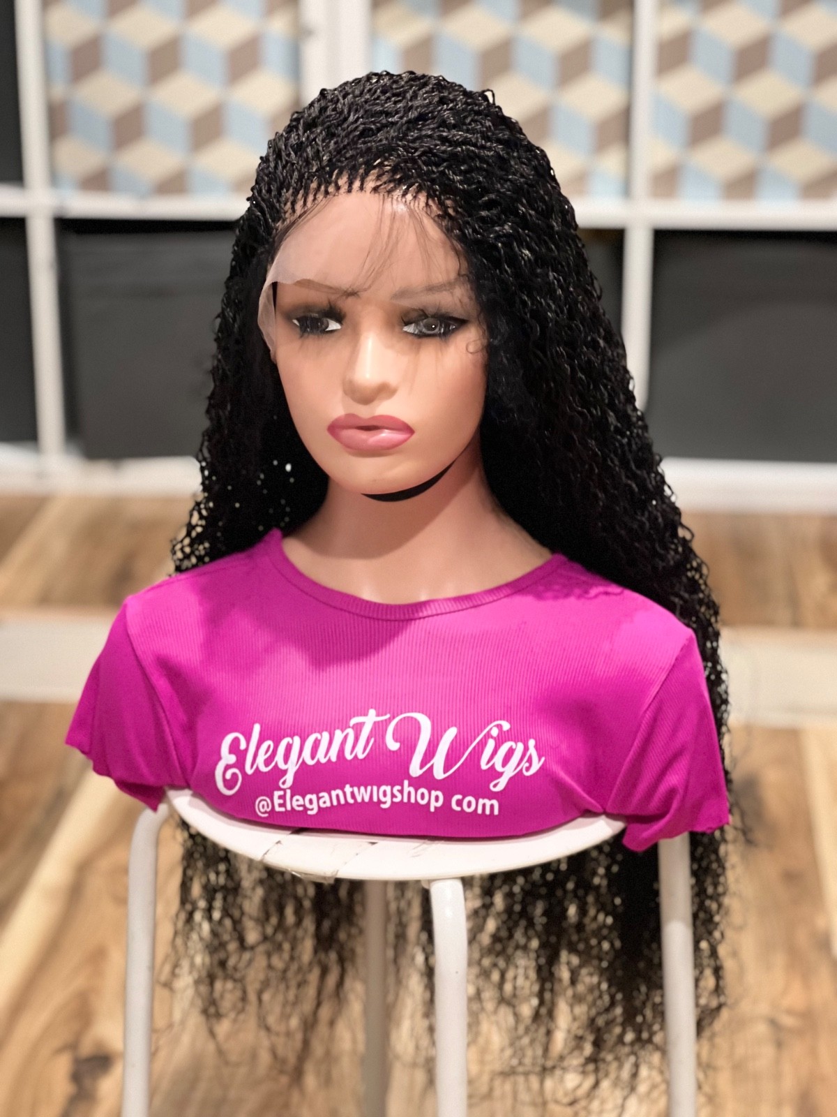 Braided water wave wig made on a full lace wig.length is 30”long. Black.