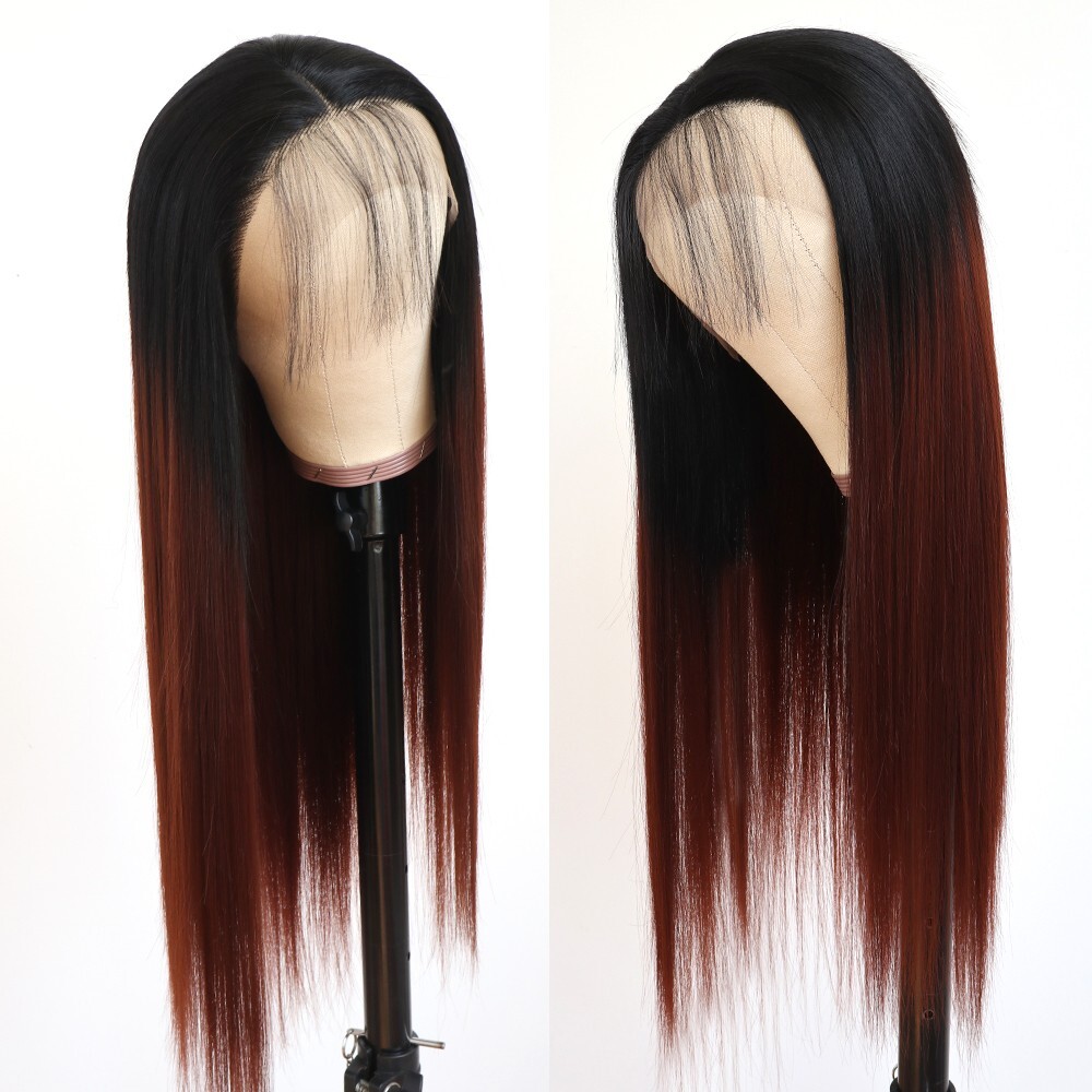 Ombre Straight Human Hair Lace Front Wigs Women Long Blonde Wig Heat Resistant