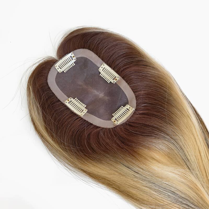 Women’s Clip-on Mono Base Hairpiece Virgin Hair 5” X 3”