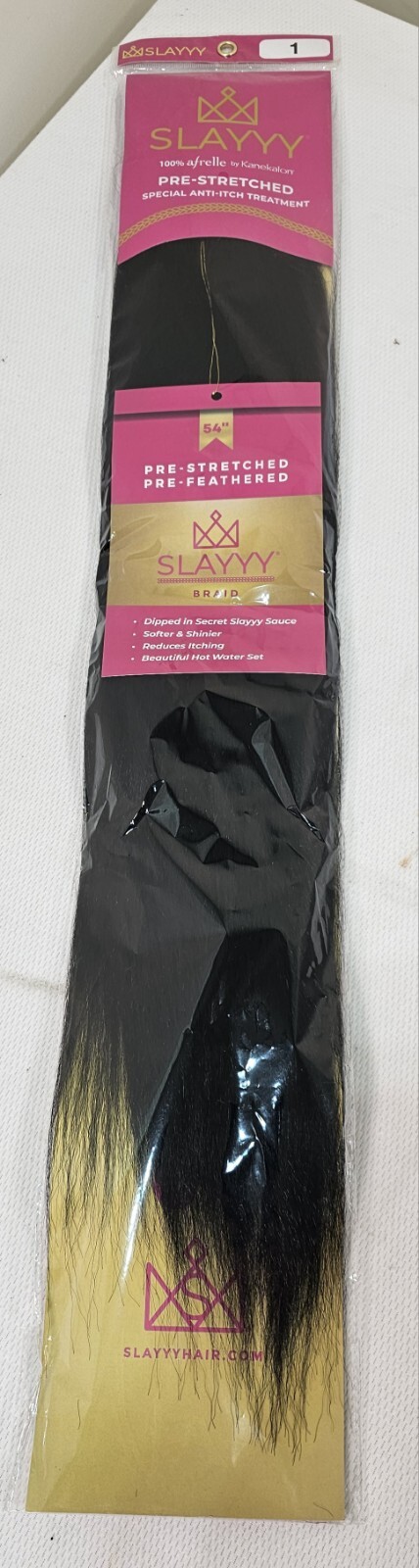 SLAYYY HAIR Braiding Hair 54″ Pre-stretched Pre- Feathered Black [1 PACK] NEW