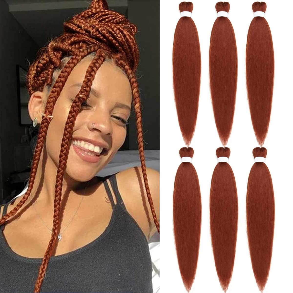 Ginger Braiding Hair Pre Stretched 26 Inches Copper EZ Yaki Texture 6 Pack