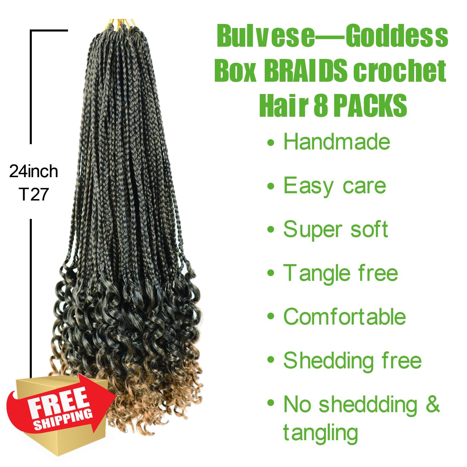 Bulvese Goddess Box Braids 24 Inch Natural Black/Honey Blonde