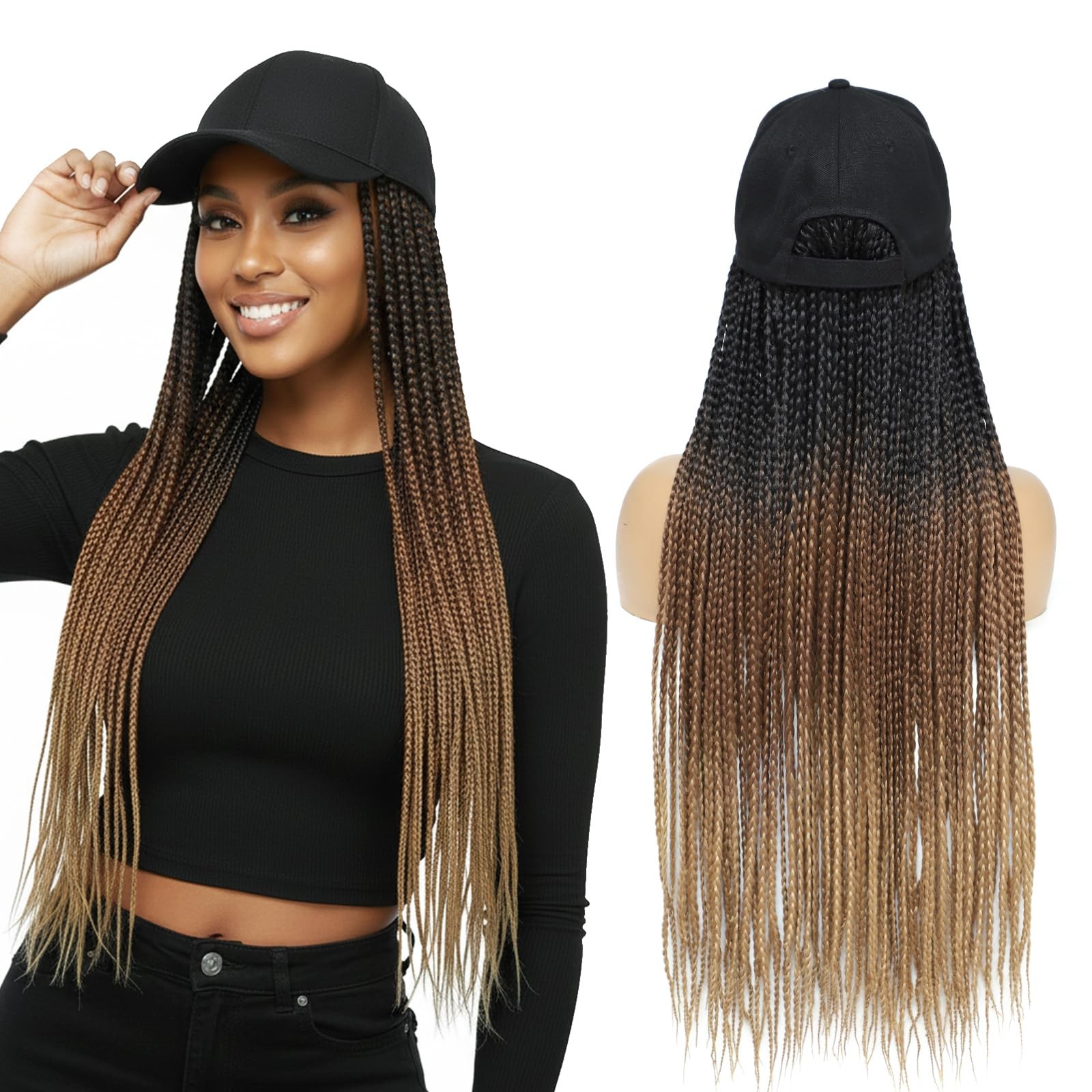 Yunkang Hat Wig for Women Baseball Cap with Braided 24 Inch (Pack of 1), 53
