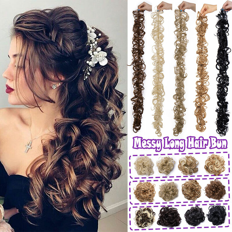 Thick Messy Bun Hair Pieces For Women Long Curly Hair Scrunchie Extensions 31”